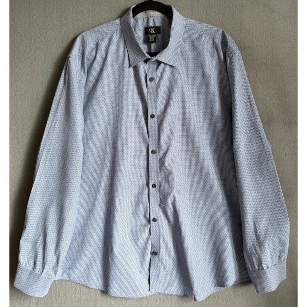 Calvin Klein Shirt‎ Men Size XXL Blue 100% Cotton Button Up Long Sleeve Business